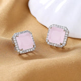 S925 Sterling Silver Pink Zircon Earrings for Women
