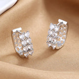 S925 Heart Stud Earrings Light Zircon 15MM - Women's Charm Jewelry