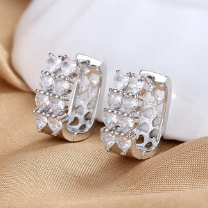 S925 Heart Stud Earrings Light Zircon 15MM - Women's Charm Jewelry