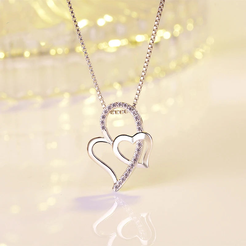 Zircon Heart Pendant Necklace, Sterling Silver Jewelry for Women