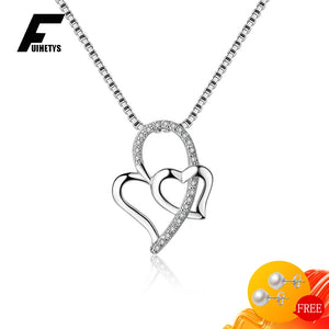 Zircon Heart Pendant Necklace, Sterling Silver Jewelry for Women
