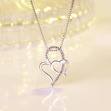 Zircon Heart Pendant Necklace, Sterling Silver Jewelry for Women
