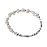 Wave Pattern Sterling Silver Pearl Bracelet for Women
