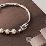 Wave Pattern Sterling Silver Pearl Bracelet for Women
