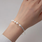 Wave Pattern Sterling Silver Pearl Bracelet for Women