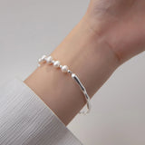 Wave Pattern Sterling Silver Pearl Bracelet for Women