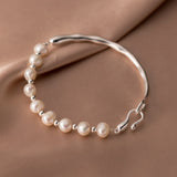 Wave Pattern Sterling Silver Pearl Bracelet for Women