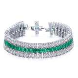 S925 Silver Zircon Bracelet Three Rows Wide Gemstone Bride Wedding Jewelry