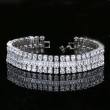 S925 Silver Zircon Bracelet Three Rows Wide Gemstone Bride Wedding Jewelry