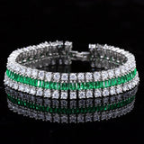 S925 Silver Zircon Bracelet Three Rows Wide Gemstone Bride Wedding Jewelry