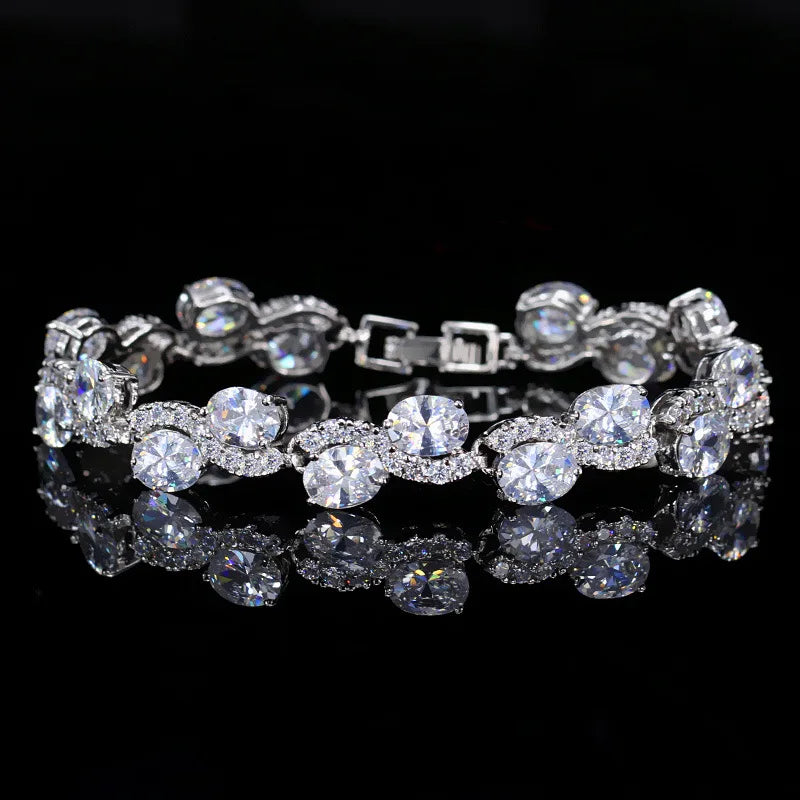S925 Silver Zircon Bracelet Women's Gemstone Bridal Wedding Jewelry