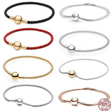 S925 Sterling Silver Round Buckle Leather Woven Bracelet DIY Women's Jewelry