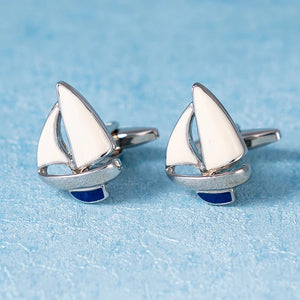 Sailing Boat Cufflinks Enamel Jewelry For Men Suit French Shirt