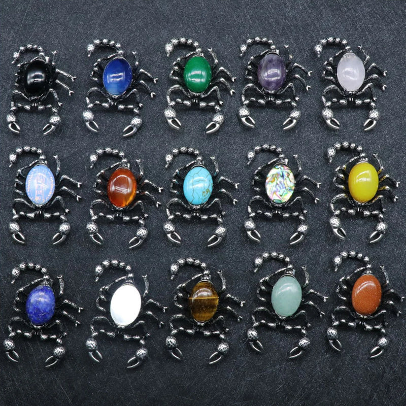 Scorpion Pendant Chain Necklace Natural Crystals Stones Amethyst Rose Quartz