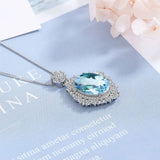 Sea Peach Heart Sterling Silver Water Drop Pendant Necklace Crystal