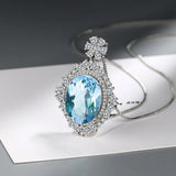 Sea Peach Heart Sterling Silver Water Drop Pendant Necklace Crystal