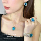Sea Simulation Topaz Gemstone Jewelry Set 925 Silver Two Tone Vintage