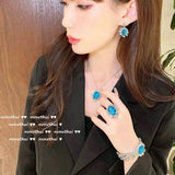 Sea Simulation Topaz Gemstone Jewelry Set 925 Silver Two Tone Vintage