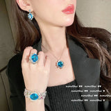 Sea Simulation Topaz Gemstone Jewelry Set 925 Silver Two Tone Vintage