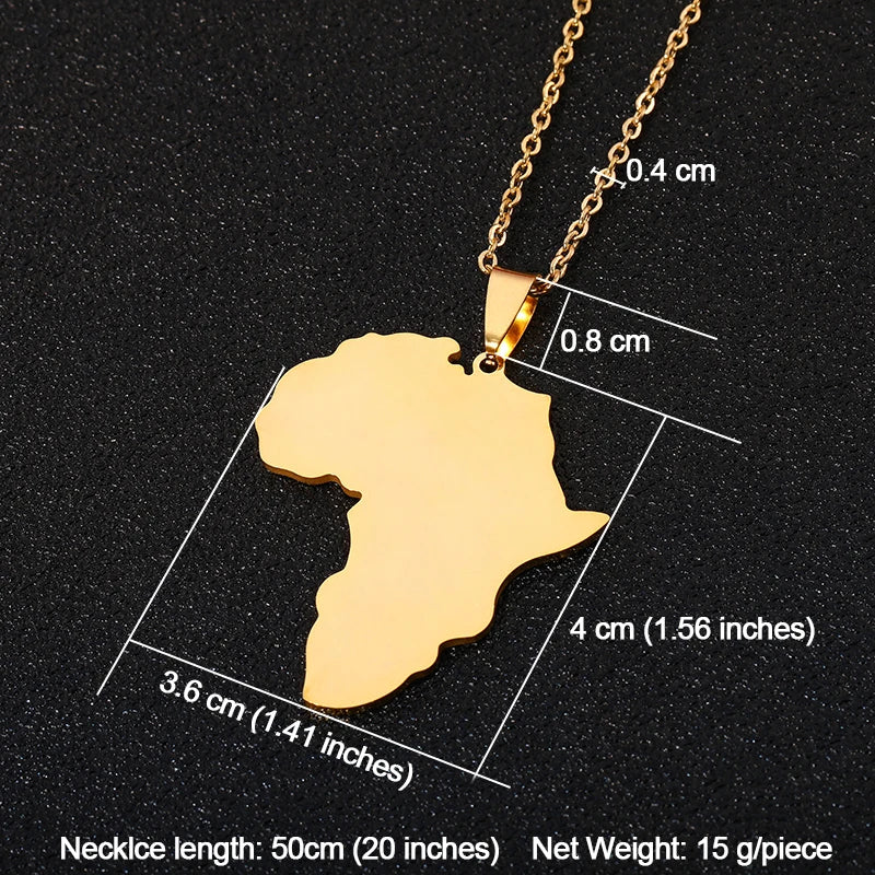 African Map Pendant Necklace Stainless Steel Africa Map Jewelry