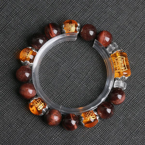 Natural Tigereye Three Sides Mammon Hand String of Beads Bracelet Plutus