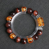 Natural Tigereye Three Sides Mammon Hand String of Beads Bracelet Plutus