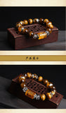 Natural Tigereye Three Sides Mammon Hand String of Beads Bracelet Plutus