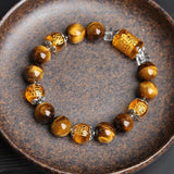 Natural Tigereye Three Sides Mammon Hand String of Beads Bracelet Plutus