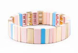 Pink Rainbow Bracelet Women Enamel Tile Boho Summer Beach Jewelry