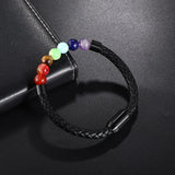 Rainbow Bead Leather Bracelet Stainless Steel Clasp