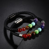 Rainbow Bead Leather Bracelet Stainless Steel Clasp