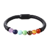 Rainbow Bead Leather Bracelet Stainless Steel Clasp