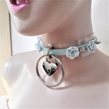 Sexy Harajuku punk Leather Choker Necklace Flower O-Round Rivets Lock Collar