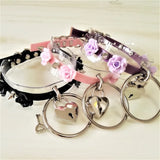 Sexy Harajuku punk Leather Choker Necklace Flower O-Round Rivets Lock Collar