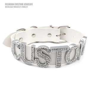 Personalized Rhinestone Name Necklace Leather Choker