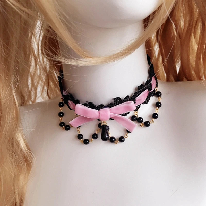 Sexy Sweet Lace Chokers Necklace Pink Vintage Jewelry