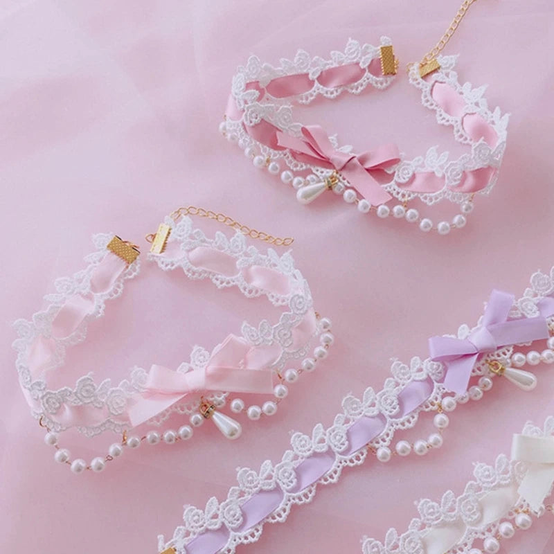 Sexy Sweet Lace Chokers Necklace Pink Vintage Jewelry