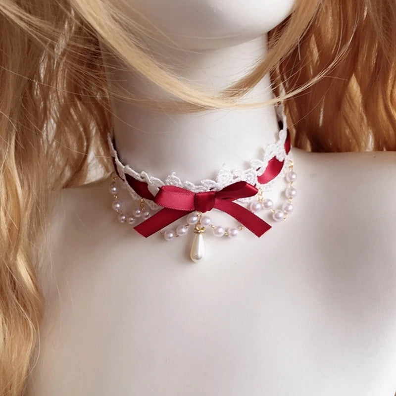 Sexy Sweet Lace Chokers Necklace Pink Vintage Jewelry