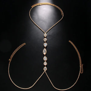 Sexy Water Drop Necklace Rhinestone Body Chain