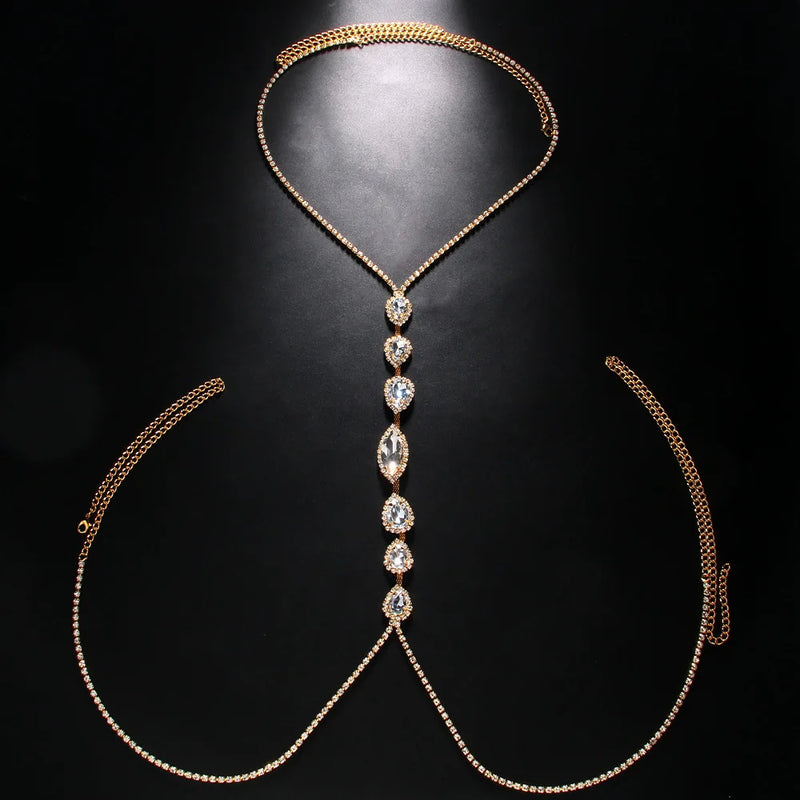 Sexy Water Drop Necklace Rhinestone Body Chain