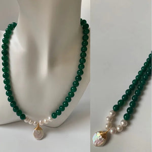 Shells Pendant Women's Natural Pearl Greenjade Necklace