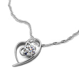 Heart Zircon Pendant Choker 925 Silver Necklace Water Wave Chain