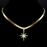 Crystal Star Pendant Necklace Women Stainless Steel Snake Chain Clavicle Jewelry