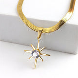 Crystal Star Pendant Necklace Women Stainless Steel Snake Chain Clavicle Jewelry