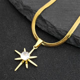 Crystal Star Pendant Necklace Women Stainless Steel Snake Chain Clavicle Jewelry