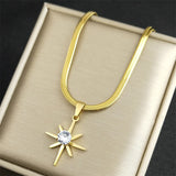 Crystal Star Pendant Necklace Women Stainless Steel Snake Chain Clavicle Jewelry