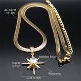 Crystal Star Pendant Necklace Women Stainless Steel Snake Chain Clavicle Jewelry