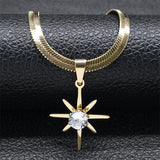 Crystal Star Pendant Necklace Women Stainless Steel Snake Chain Clavicle Jewelry