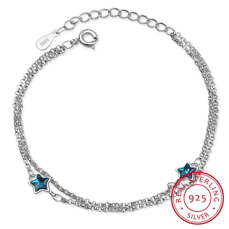 925 Sterling Silver Double Layer Chain Link Bracelet for Women