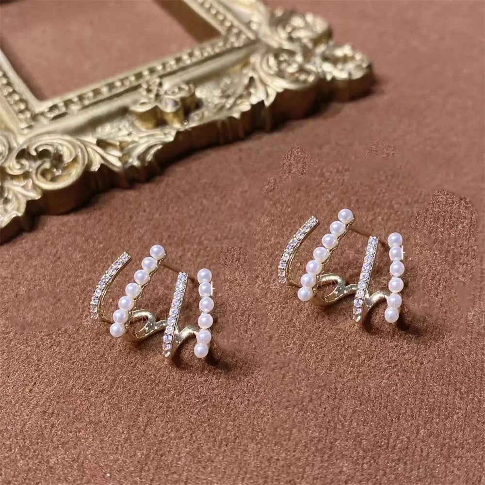 Claw Zircon Pearl Earrings CZ Ear Hook Jewelry